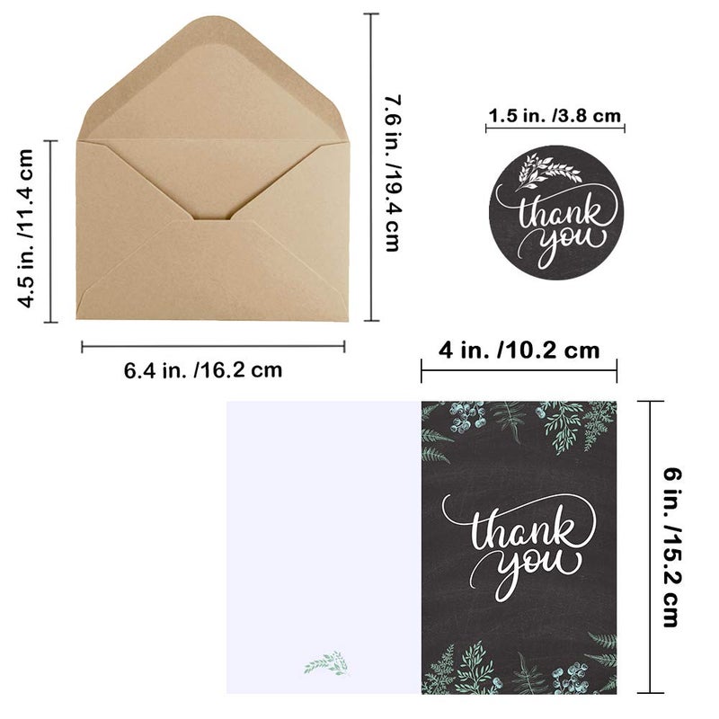 Supla 150 Sets Thank You Cards with Envelopes Stickers Bulk Thank You Notes 6 Designs of Chalkboard Floral Thank You Note Cards Vintage Blank Thank You Card 4 x 6 for Wedding Bridal Baby Shower - Image 2